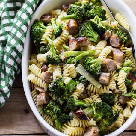 Pasta with Roasted Broccoli + Chicken Sausage